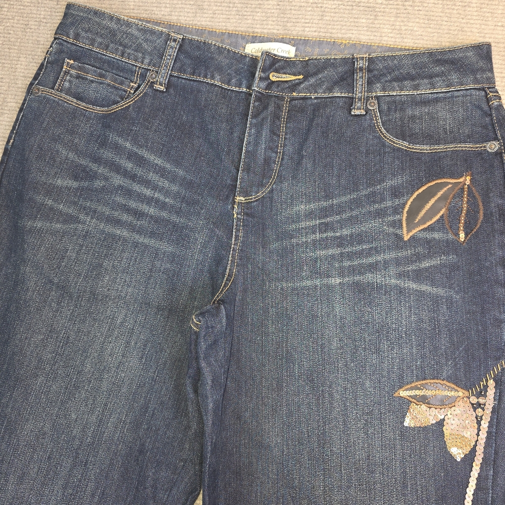Coldwater Creek Blue Boot Cut Jeans with Gold Embroidery & Sequins - Picture 4 of 16